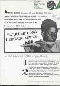Sales Fact Sheet for Atlantic’s “Southern Folk Heritage Series”